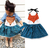 Summer Girls Cartoon Fox Dress Backless Lace Princess Dress