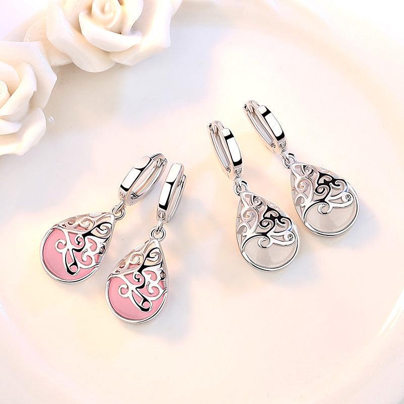 925 Silver-Plated Fashion Trend Moonlight Opal Totem Ear Jewelry Earrings Earrings Women's Wishing Pool Personality Earrings - Nioor