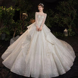 Wedding Evening Dress New Bride French Temperament Dream Long-sleeved Retro Big Tail - Nioor