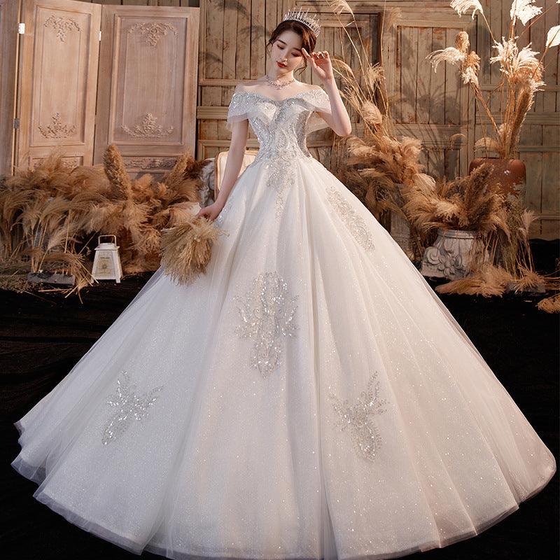 Wedding Dress Trailing Heavy Industry One-shoulder Bridal Temperament Female Forest Super Fairy Dream Starry Sky Skirt - Nioor