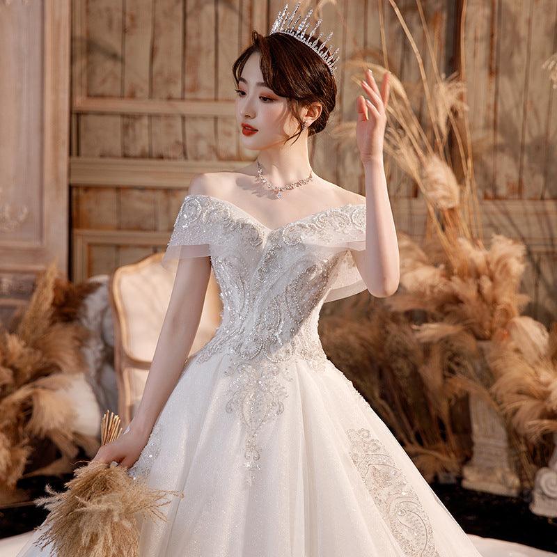 Wedding Dress Trailing Heavy Industry One-shoulder Bridal Temperament Female Forest Super Fairy Dream Starry Sky Skirt - Nioor