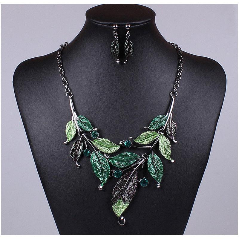 Europe and the United States big jewelry sets, color leaves, short clavicle necklace, bridal dress, female fashion accessories wholesale - Nioor