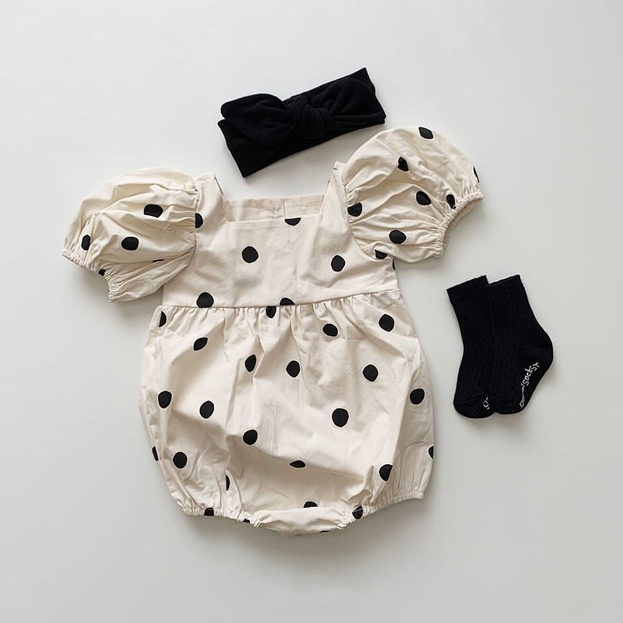 Puff Sleeve Polka Dot Triangle Romper Baby Jumpsuit