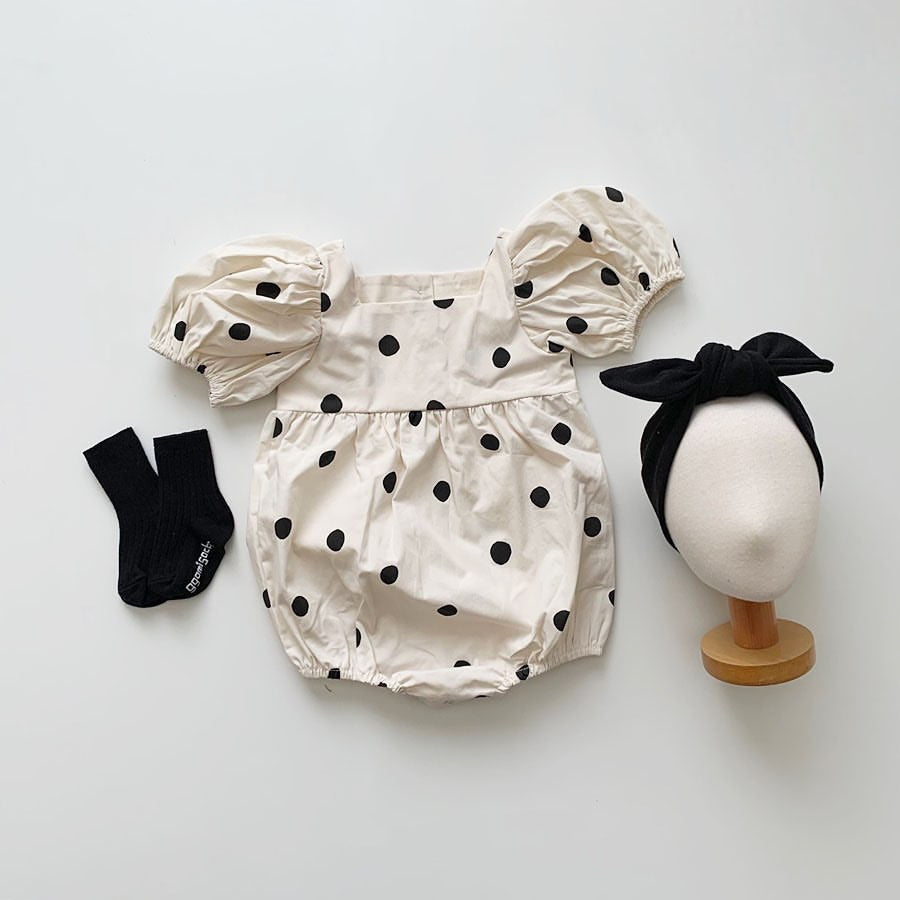 Puff Sleeve Polka Dot Triangle Romper Baby Jumpsuit