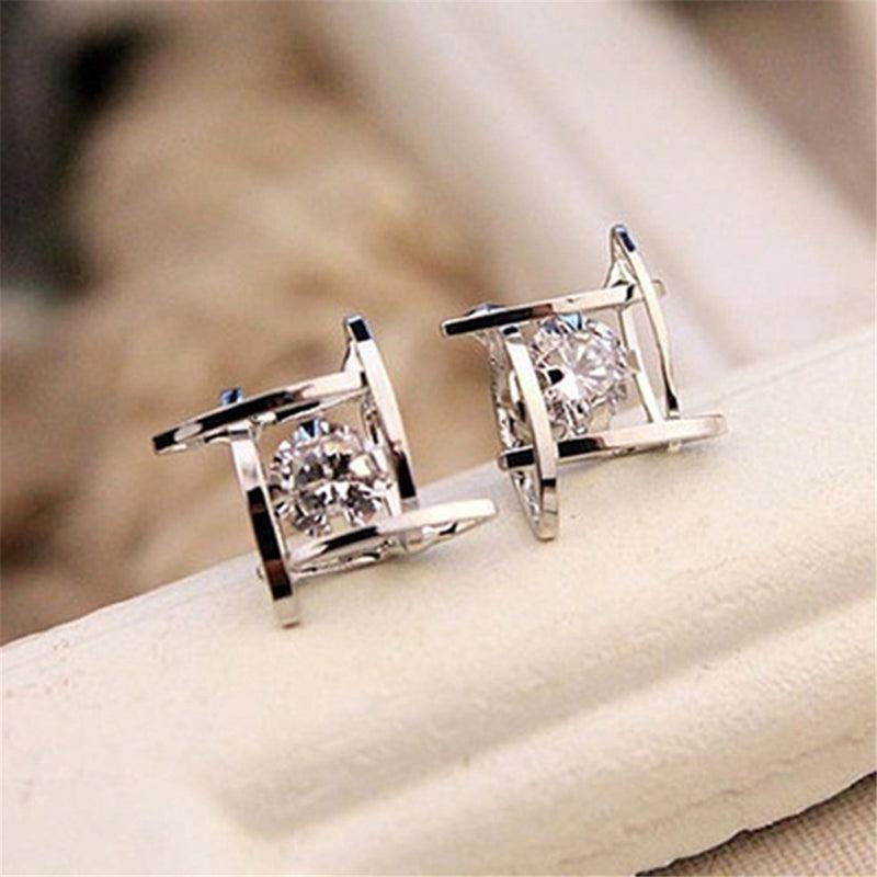 Square zircon earrings Tic-Tac-Toe Hollow Copper Earrings - Nioor