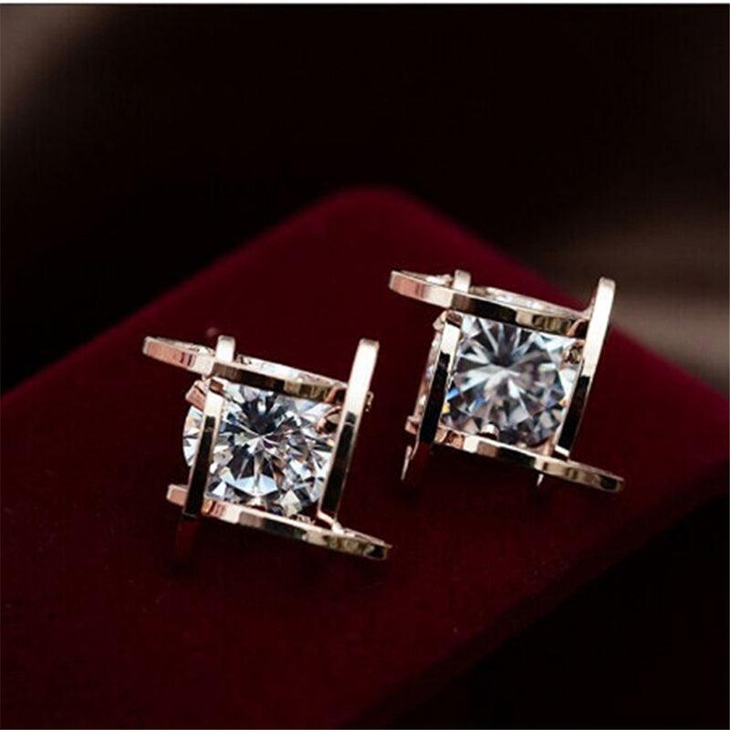 Square zircon earrings Tic-Tac-Toe Hollow Copper Earrings - Nioor