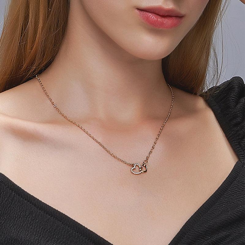 Love Necklace Temperament Double Peach Heart Pendant Clavicle Chain - Nioor