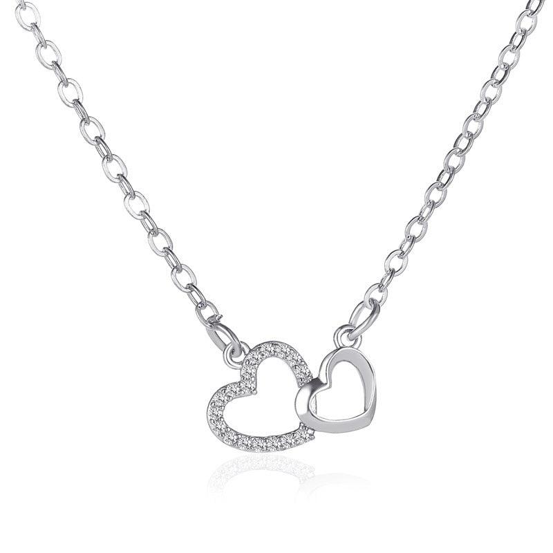 Love Necklace Temperament Double Peach Heart Pendant Clavicle Chain - Nioor