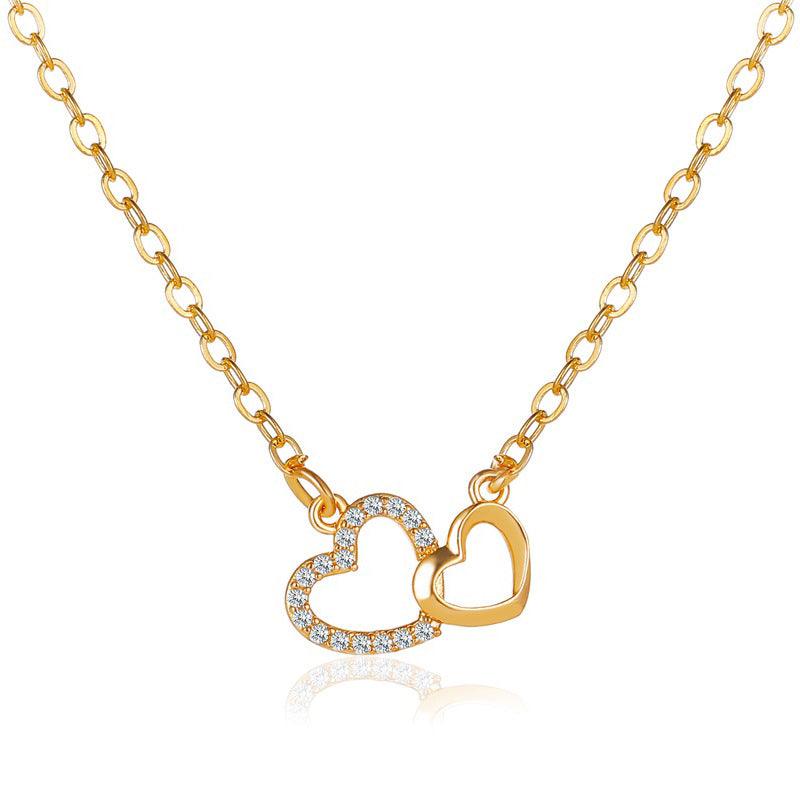 Love Necklace Temperament Double Peach Heart Pendant Clavicle Chain - Nioor