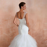 New Fishtail Skirt Wedding Dress Big Tail Bride Female Lead Yarn Mermaid Waist Backless V-Neck Customization - Nioor