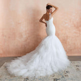 New Fishtail Skirt Wedding Dress Big Tail Bride Female Lead Yarn Mermaid Waist Backless V-Neck Customization - Nioor