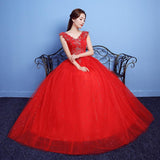 Red Double Shoulder Diamond Lace Wedding Dress - Nioor