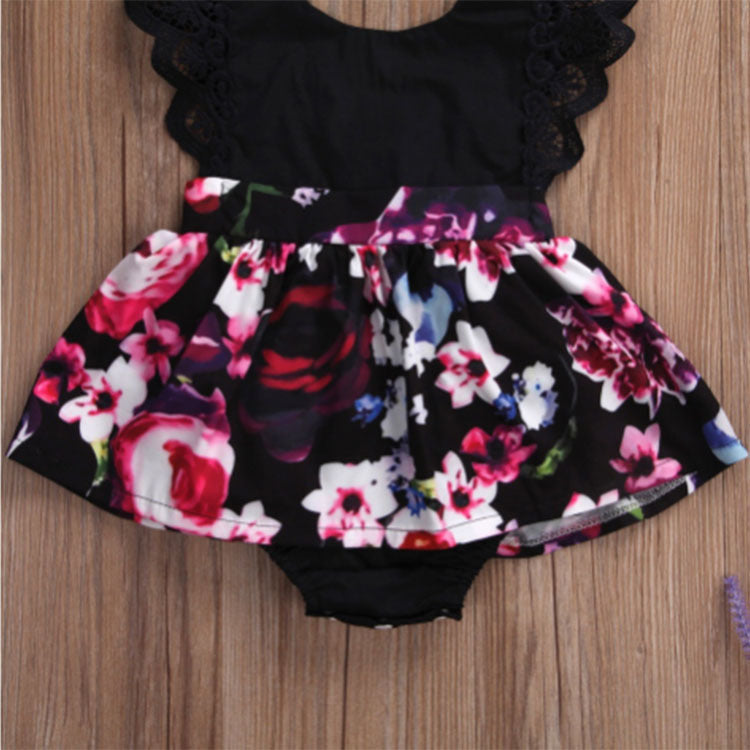 Foreign Trade European Beauty Baby One-Piece Ha Skirt Romper Summer Short-Sleeved New Style Flying Sleeve Flower Children's Print