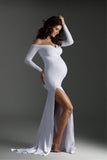 Cotton Maternity V-neck Slit Tail Dress - Nioor