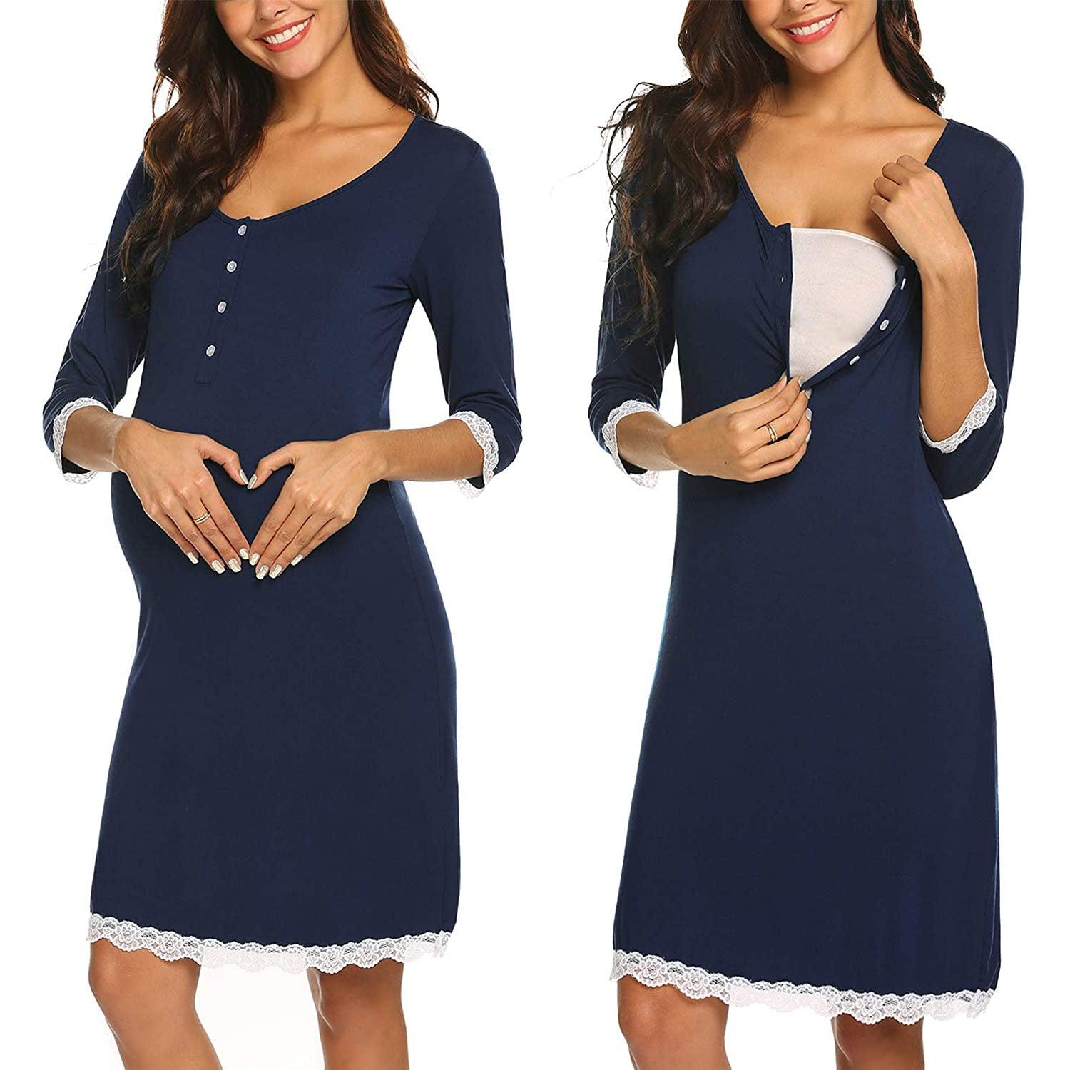 Pregnant Women Breastfeeding Five-point Sleeve Dress - Nioor