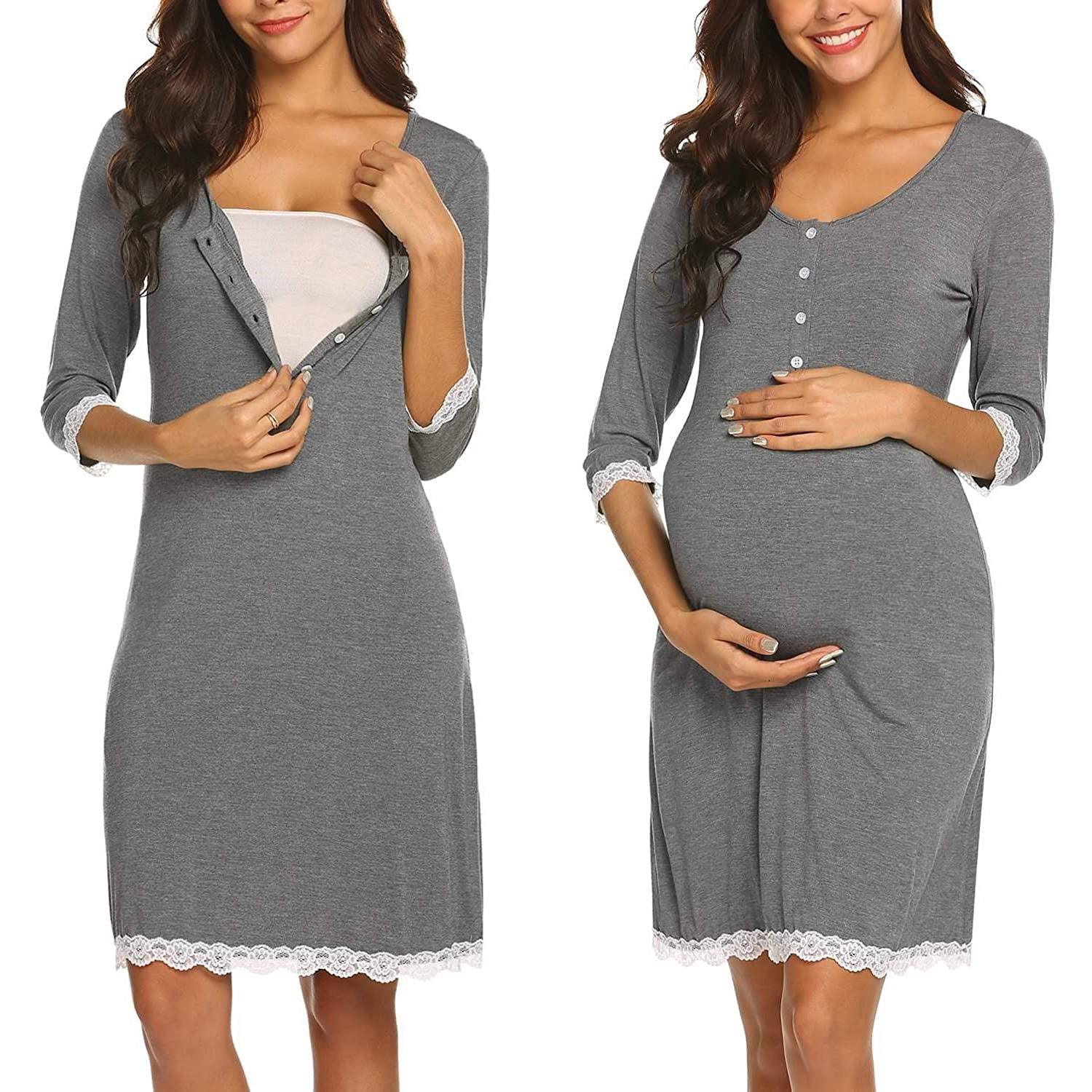 Pregnant Women Breastfeeding Five-point Sleeve Dress - Nioor