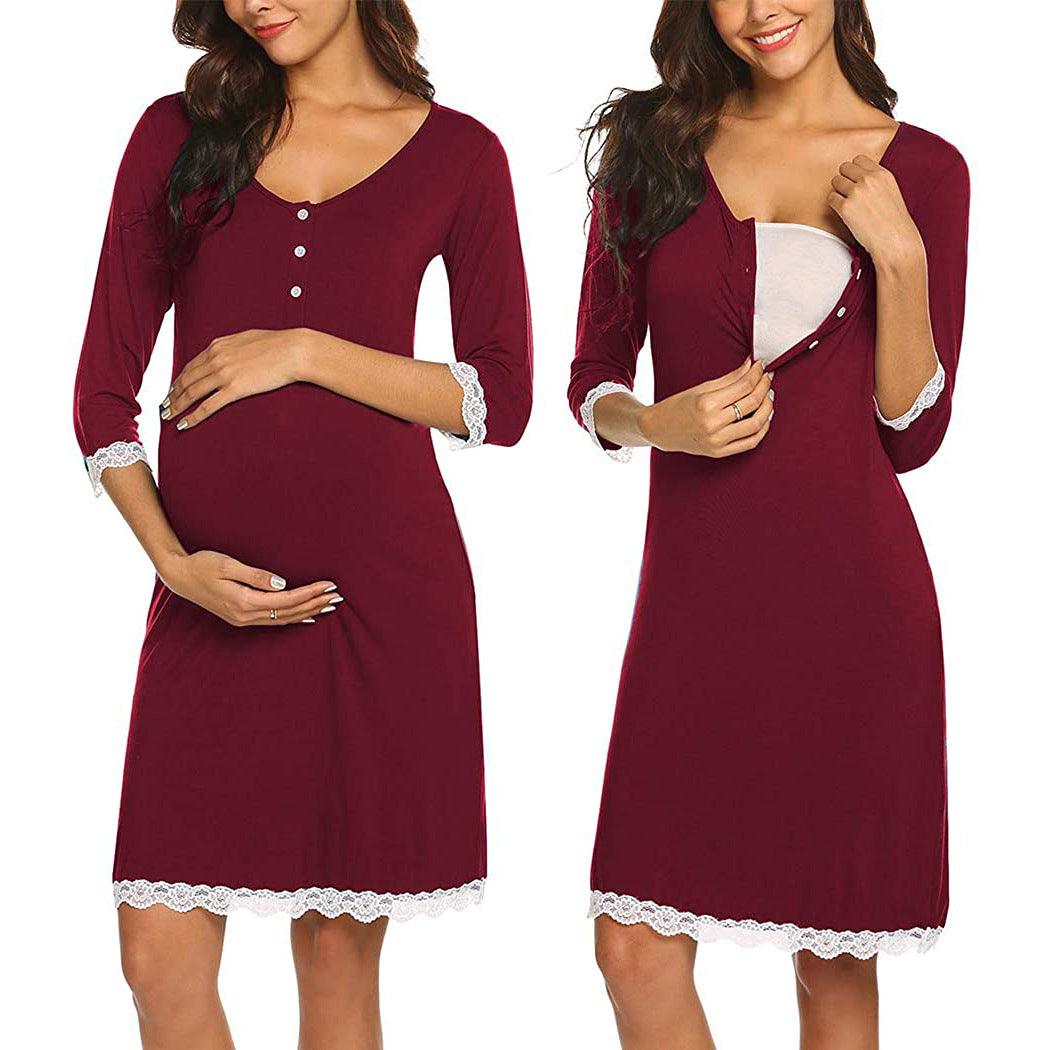 Pregnant Women Breastfeeding Five-point Sleeve Dress - Nioor