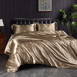 Pure Color Silk Four-piece Mulberry Silk Bed Sheet Bed Sheet Duvet Cover Ice Silk Nude Sleeping Silky - Nioor