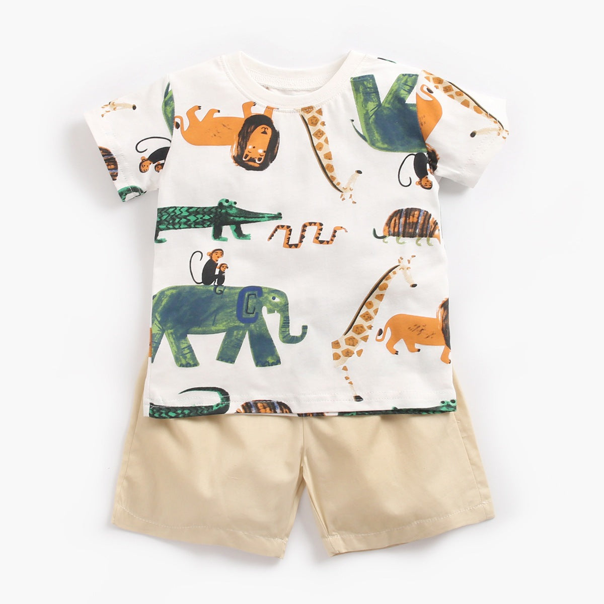 Baby Clothes Korean Children'S Clothing Baby Boy Animal Print Short Sleeve T-Shirt Shorts Two Piece Set Summer