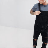 2019Wish AliExpress Fashion Men's Strap Denim Rompers Ripped Super Ripped Trousers