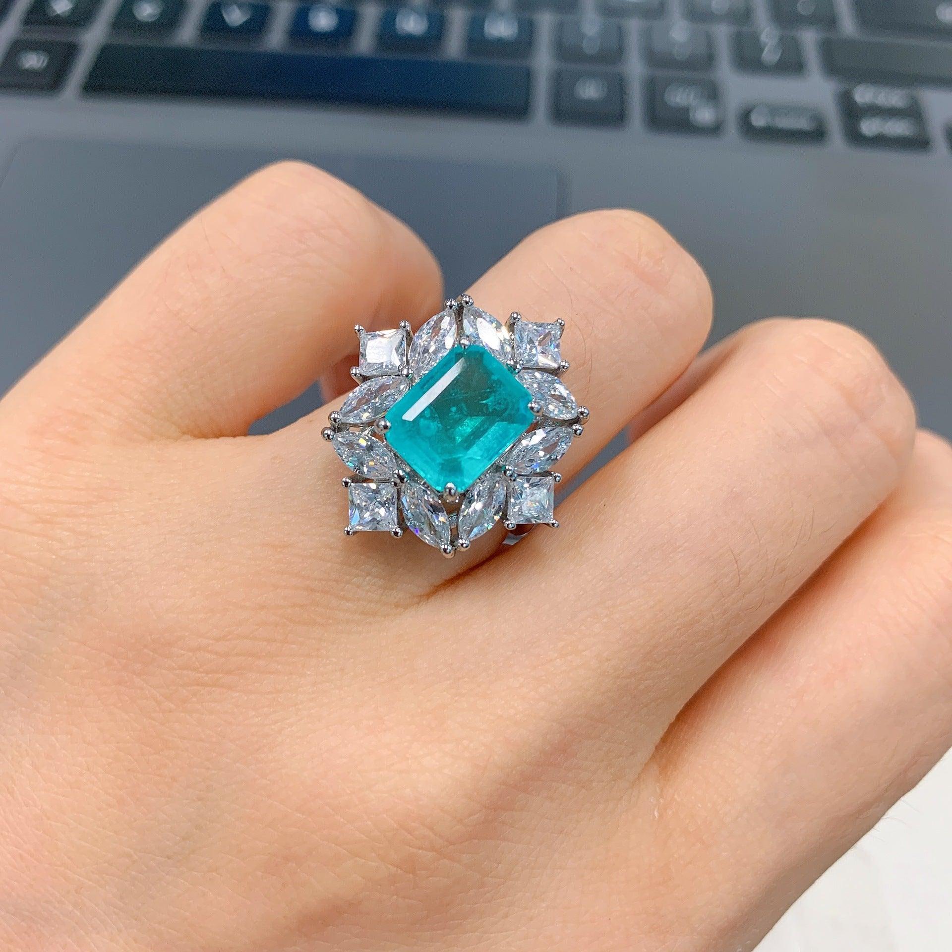 Fashion And Fashion Simulation Paraiba Ring Emerald Ring - Nioor