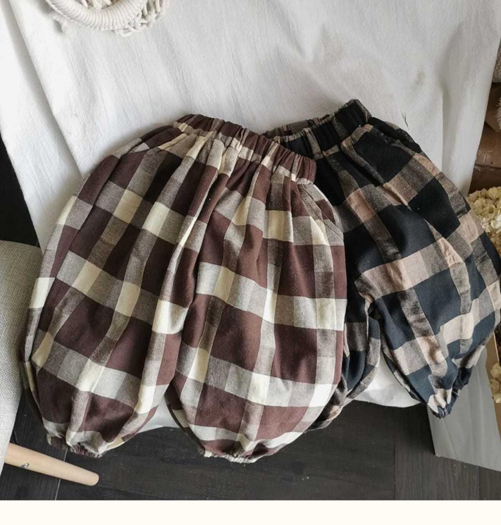 Children's Retro Plaid Loose Bloomers Cropped Trousers