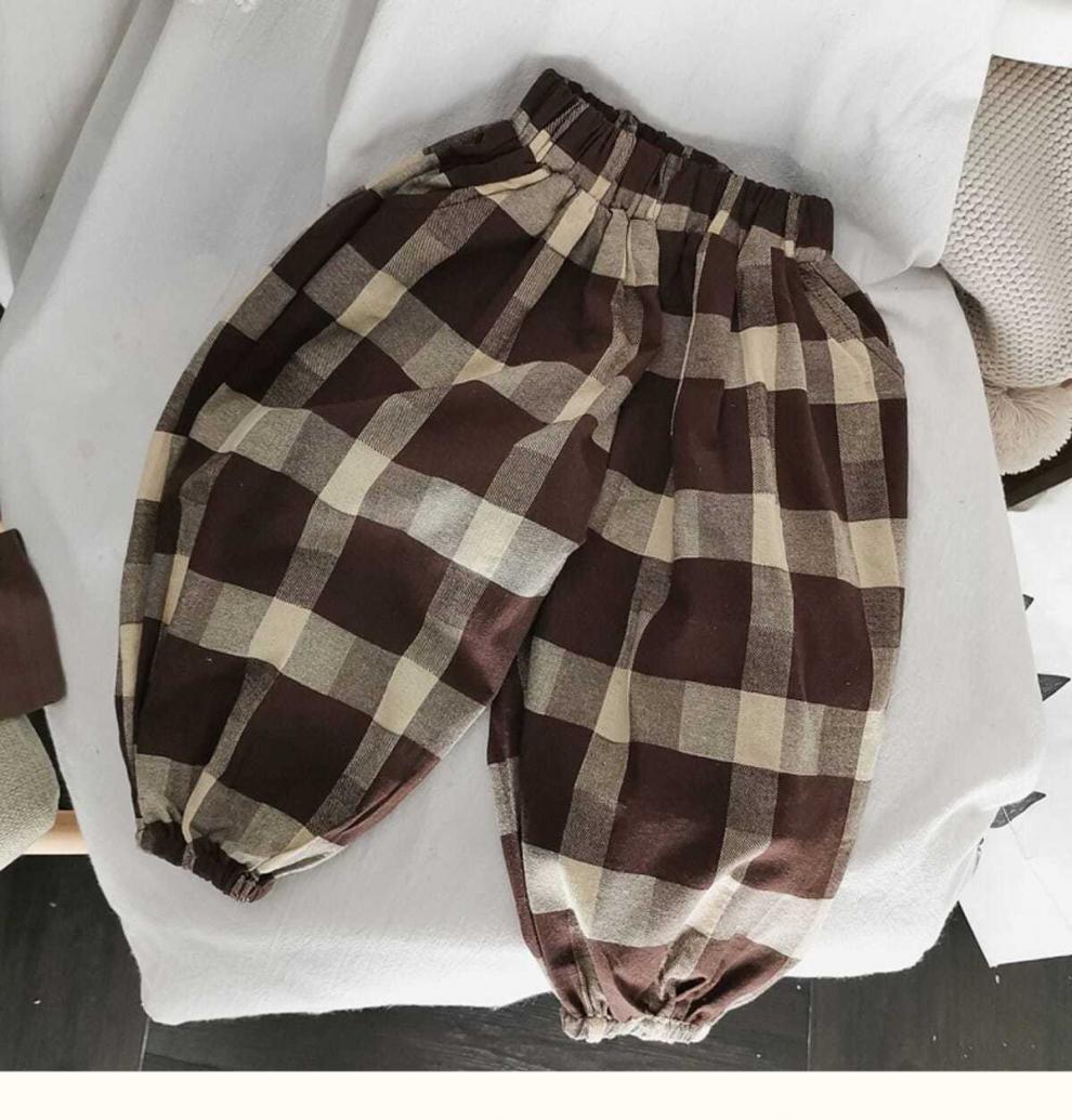 Children's Retro Plaid Loose Bloomers Cropped Trousers