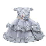 Girls Dress Embroidered Princess Dress Wedding Multi-layer Puffy Dress Costume With Bag