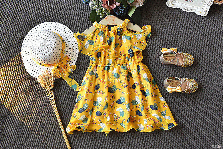 Children's Dress Girls' Korean Summer New Children's Wear Lotus Leaf Neck Sling Bohemia Skirt