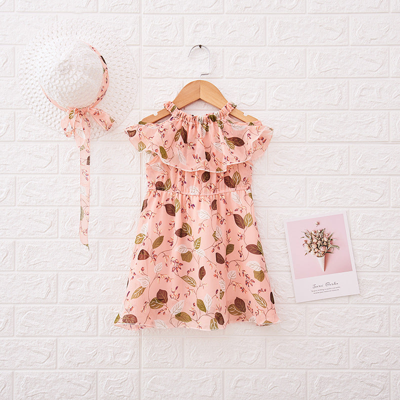 Children's Dress Girls' Korean Summer New Children's Wear Lotus Leaf Neck Sling Bohemia Skirt