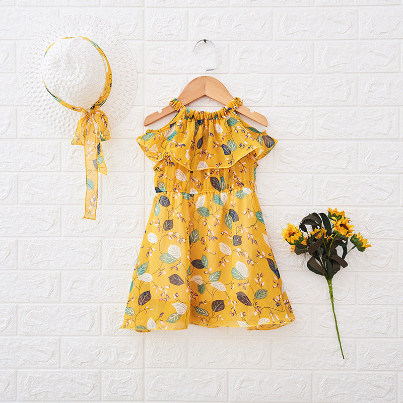 Children's Dress Girls' Korean Summer New Children's Wear Lotus Leaf Neck Sling Bohemia Skirt