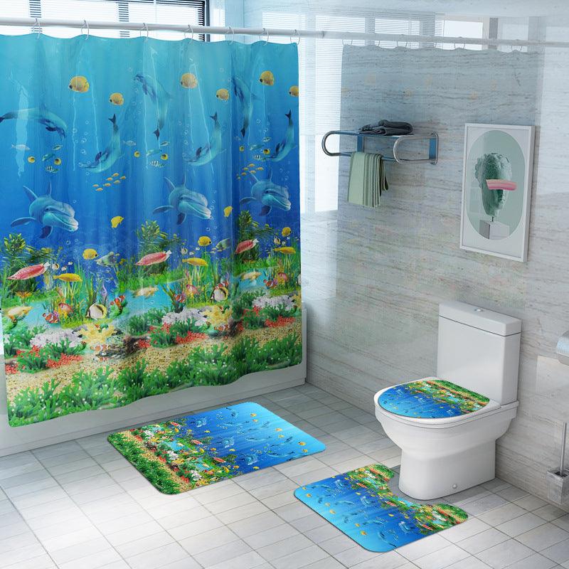 Non Slip Toilet Seat Cover Bath Mat Polyester Waterproof Shower Curtain Set Bathroom Carpet Home Decor Bathroom Foot Mat - Nioor