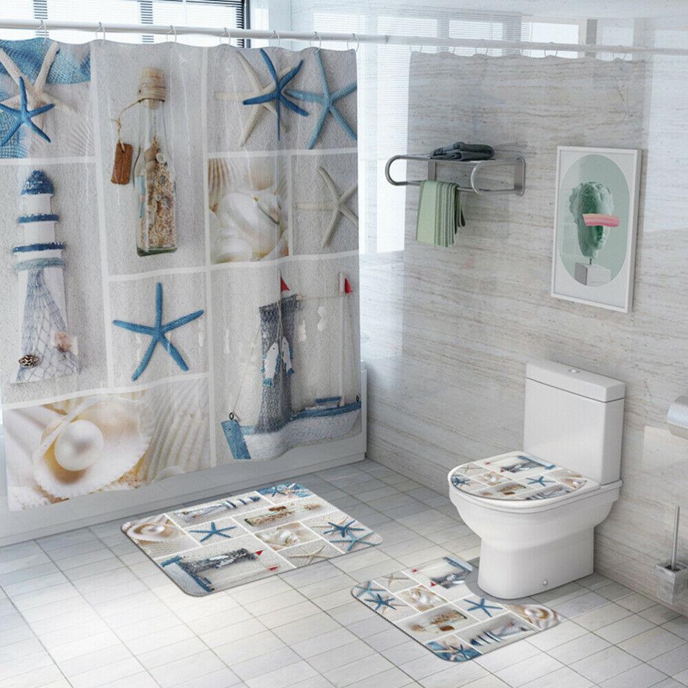 Non Slip Toilet Seat Cover Bath Mat Polyester Waterproof Shower Curtain Set Bathroom Carpet Home Decor Bathroom Foot Mat - Nioor