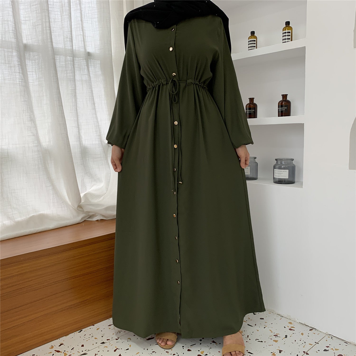 Lapel Solid Color Full Button Slim Dress Llong Skirt