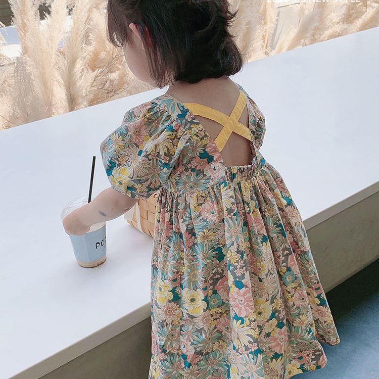 Girls Bubble Short Sleeve Floral Dress