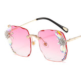 Frameless Trendy Rhinestone Sunglasses, Gradient Luxury Sunglasses Women