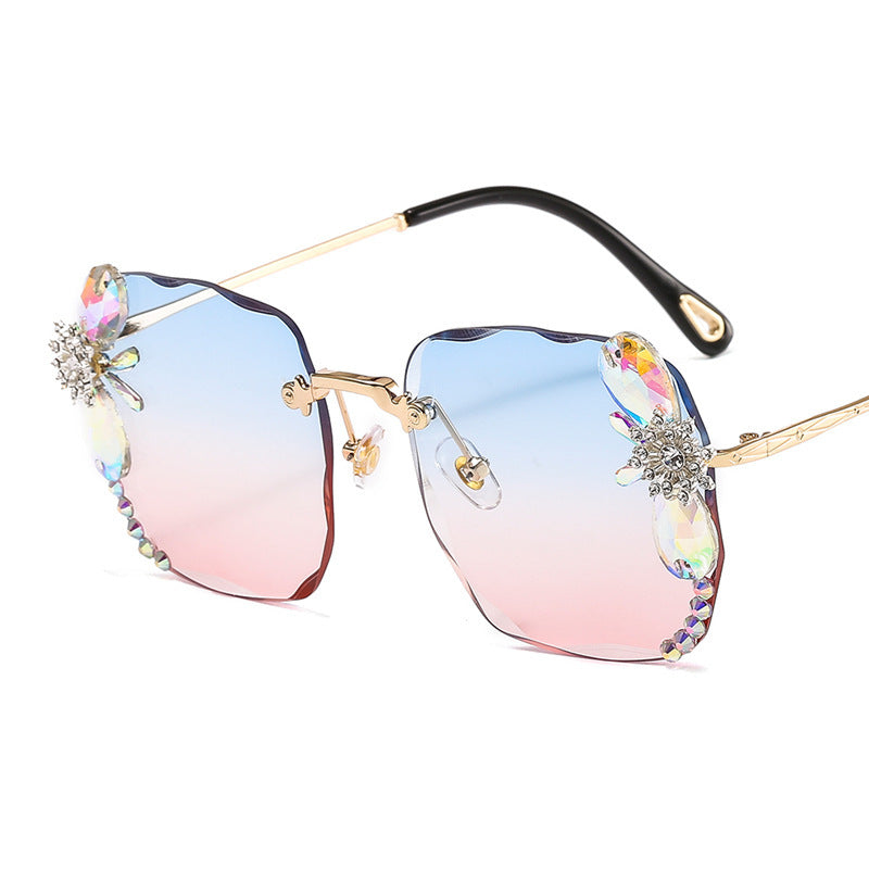 Frameless Trendy Rhinestone Sunglasses, Gradient Luxury Sunglasses Women