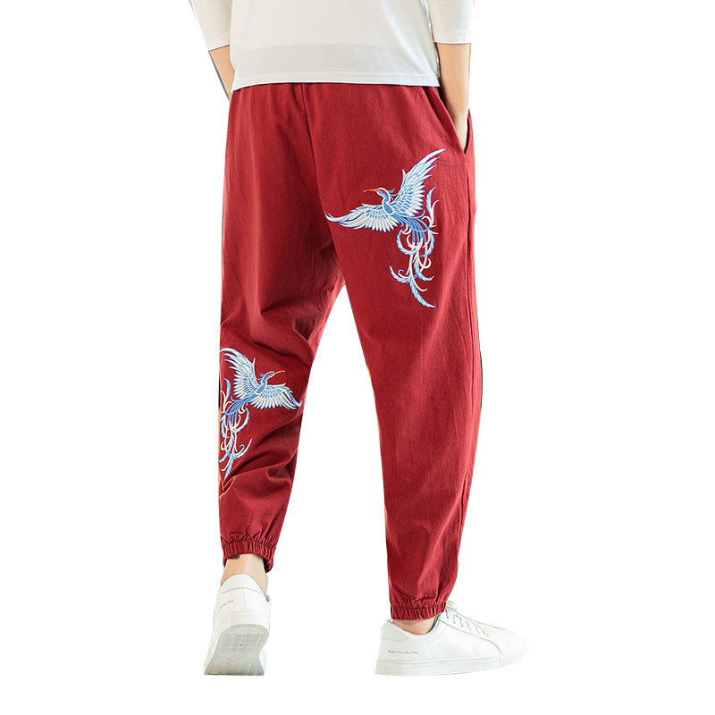 Sweatpants Men'S Ethnic Style Embroidery Beam Feet Nine Points Casual Pants