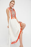 Bohemian Embroidered Floral Fringe Sleeveless Vest Dress