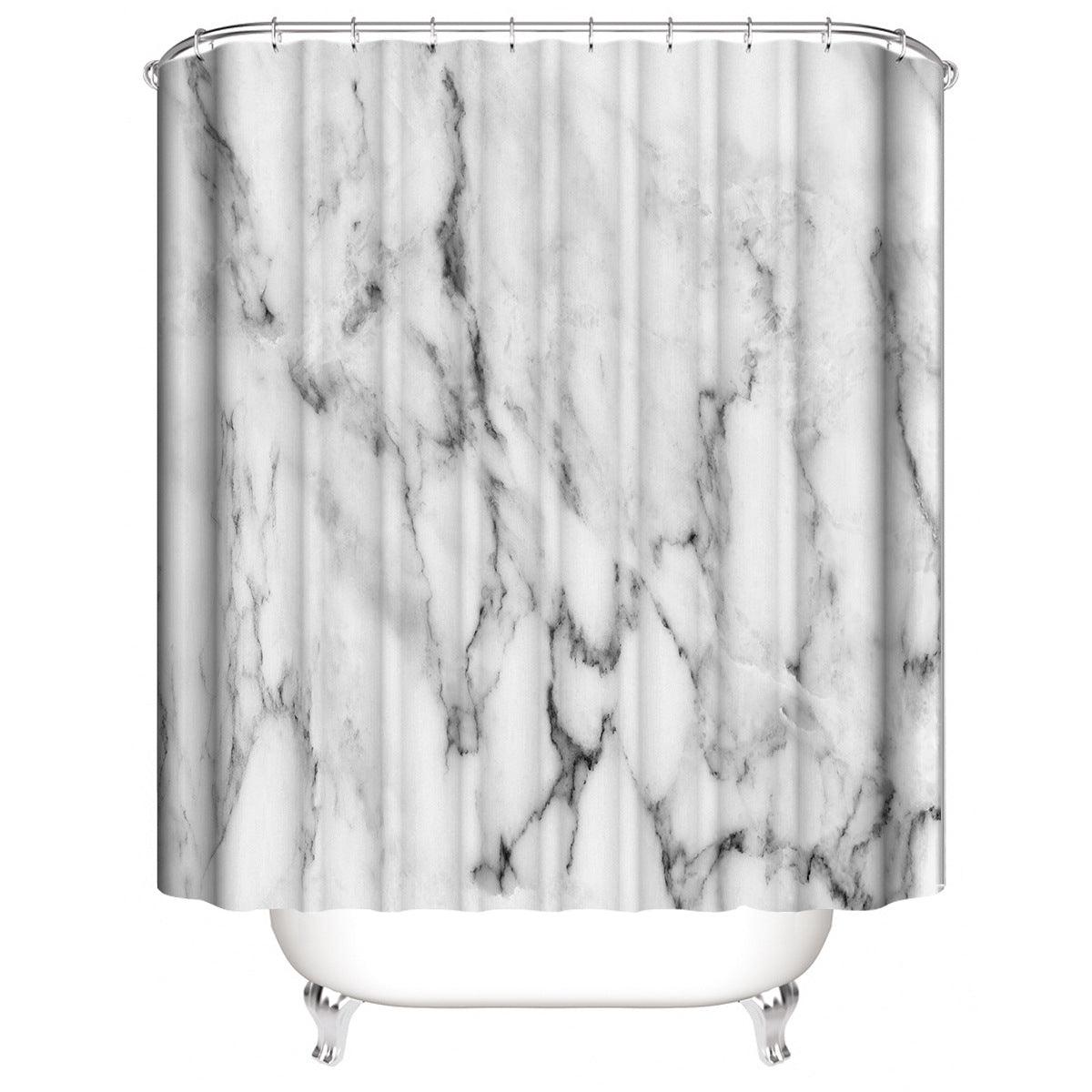 Marble White Shower Curtain Set With Non Slip Rug Bath Mat Carpet Modern Bathroom - Nioor