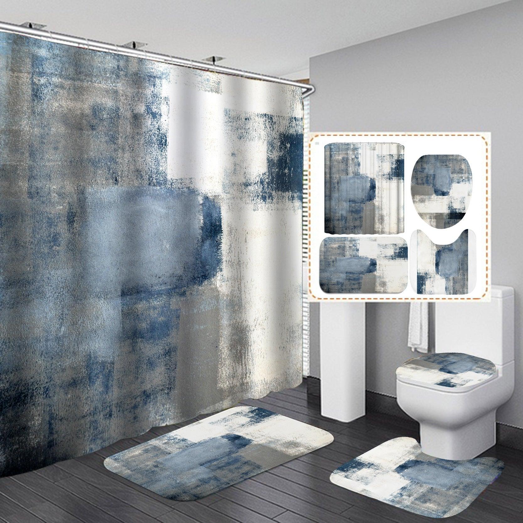 Marble White Shower Curtain Set With Non Slip Rug Bath Mat Carpet Modern Bathroom - Nioor