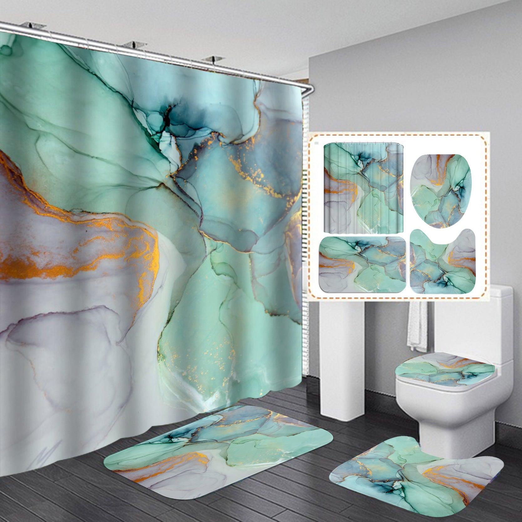 Beautiful Modern Shower Curtains 3D Bathroom Curtain Set Anti-slip Bath Mat Soft Carpet Water Absorption Rugs Home Decoration - Nioor