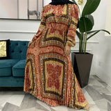 Muslim Dress With Printed Pleated Big Skirt