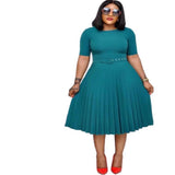 Round Neck Plus Size Mother's Dress Female Pleated Dress