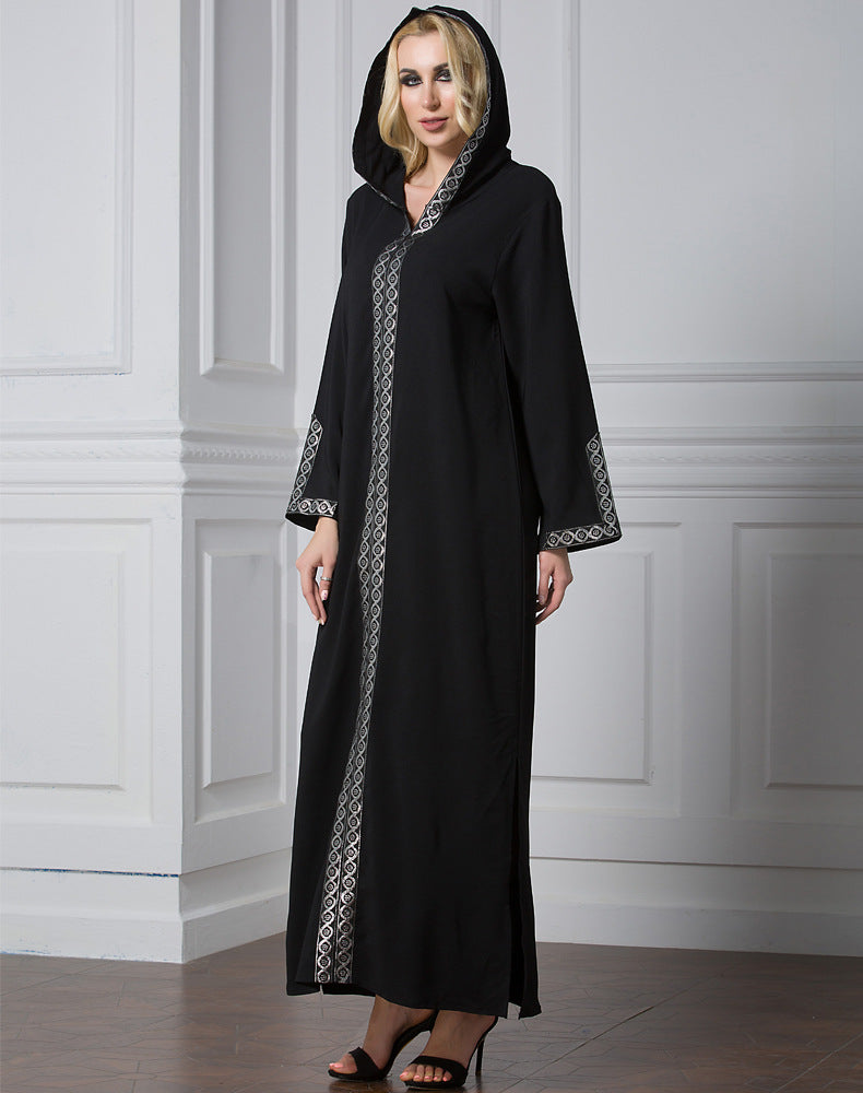 Arabian Dress Turkey Muslim Side Slit Hooded Long Dress, Worship Fashion Robe