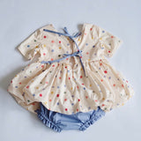 Children's Color Polka Dot Top And Shorts Suit