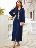 Navy Gold-rimmed Hand-sewn Diamond Hooded Robe ABAYA Muslim