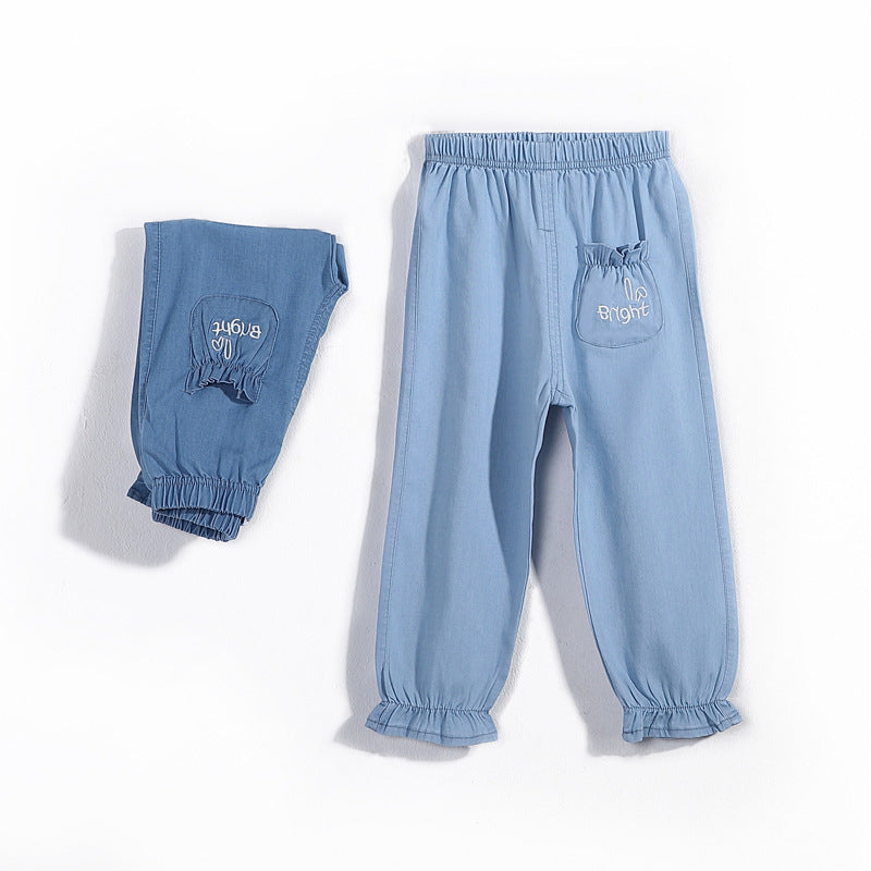 Girls' Denim Anti-mosquito Trousers With Feet