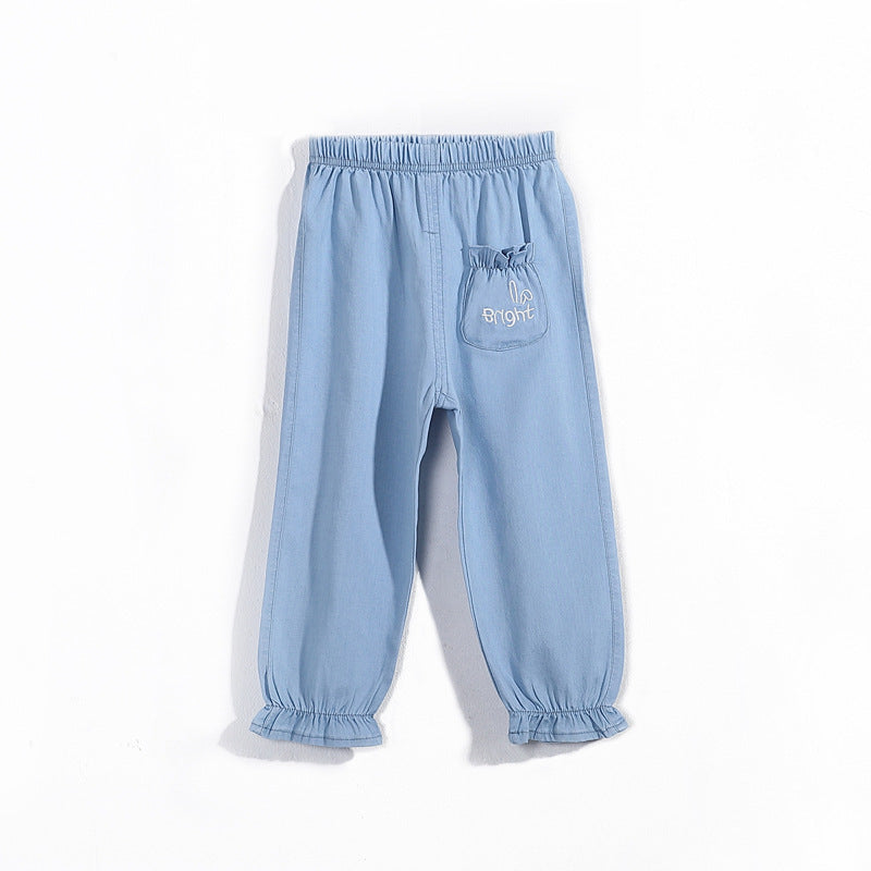 Girls' Denim Anti-mosquito Trousers With Feet