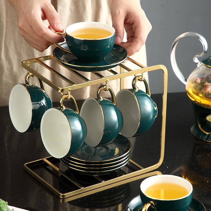 Complete Set Of Fruit Teapot Nordic Style Tea Cup Ceramic English Dark Green Flower Tea Set Household - Nioor